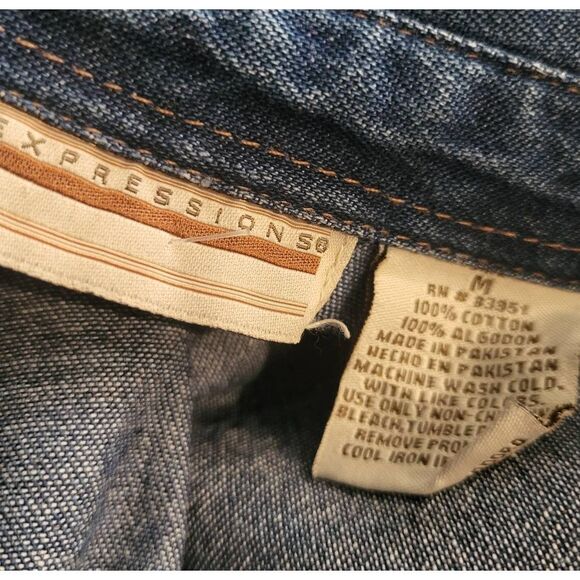 Vintage 90s Expressions Dress Women's Medium Blue Denim Button Down Long Maxi - Picture 3 of 4